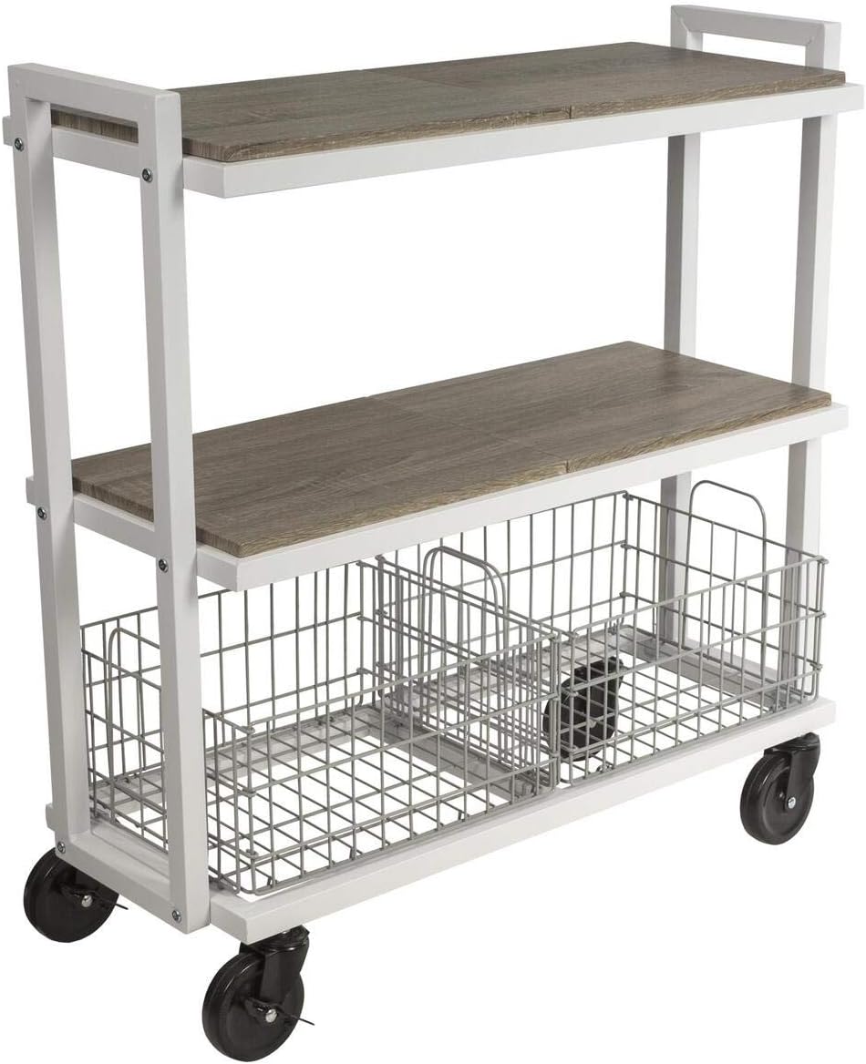 Atlantic Cart System 3 Tier Cart - Wide Mobile Storage, Interchange Shelves and Baskets, Powder-Coated Steel Frame PN23350328 in White: Home & Kitchen