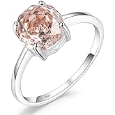 RYANEE 2ct Octagonal Cut Morganite & Pink Cubic Zirconia Solitaire Ring - Rose Gold Plated 925 Sterling Silver Engagement Ring for Women, Wedding Promise Band Gift Ready