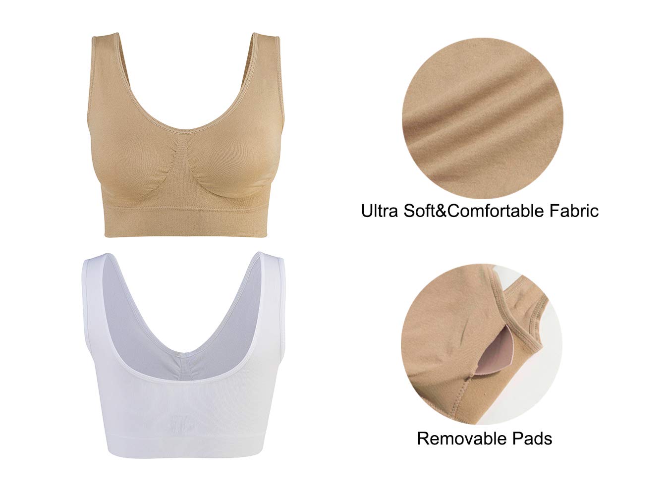 Lemef 3-Paquet soutiens-Gorge de sans Couture Sport Yoga sans Armature avec coussinets amovibles Pour Femmes, Black&white&nude, XL