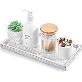ALELION 11.7" White Bathroom Vanity Tray for Counter - Decorative Tray for Toilet Tank Makeup Perfume Jewelry Catchall Coffee Table - Wooden Kitchen Countertop Organizer for Soap Dispenser