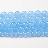 4mm 90pcs Blue Natural Chalcedony Aquamarines Stone Beads for Jewelry Making Round Jades Beads DIY Bracelet Accessories (Blue Aquamarine Chalcedony Jades, 4mm)