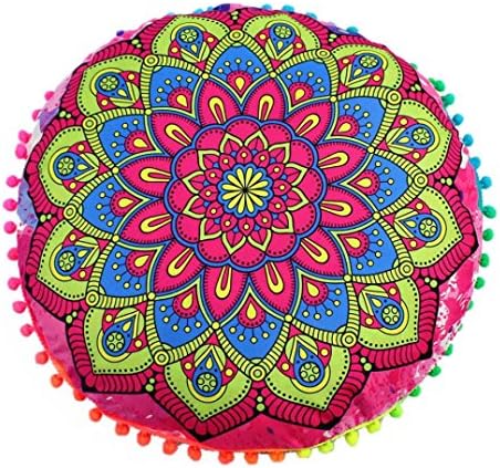 Meyerlbama Pillow Cover, Indian Mandala Floor Pillows Round Bohemian Cushion Pillows Cover Case Cushions (A, S)