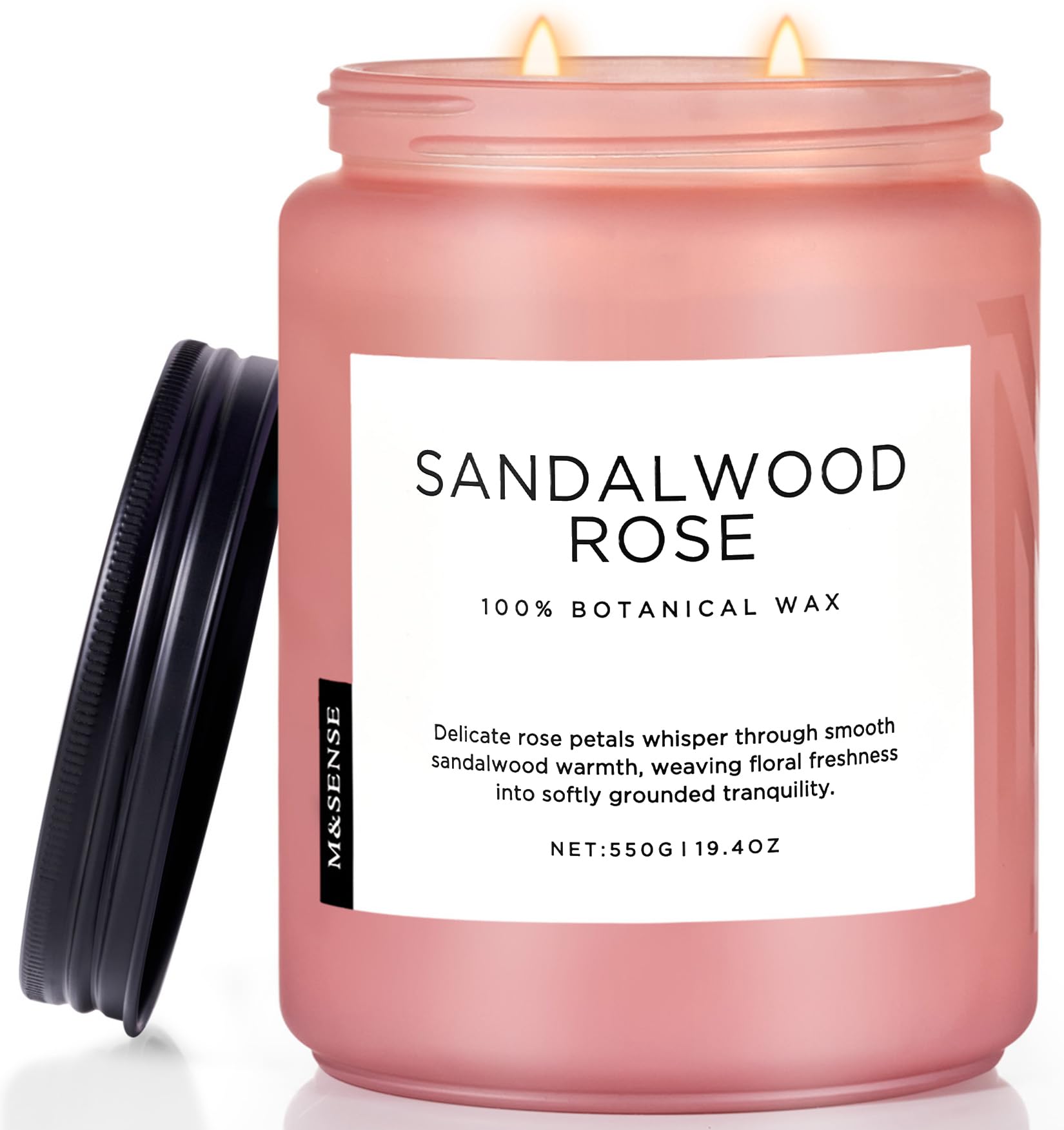 M&SENSE Sandalwood Rose Scented Candle 19.4oz 110 Hours Long Lasting Burn Natural Soy Wax Strong Scented Candle for Home, 2 Wick Home Fragrance Slow Burning Housewarming Gifts for Men Women