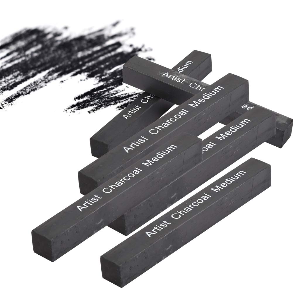Compressed Charcoal Sticks for Drawing, 6 PCs Break-Resistant Sketch Charcoal Pencils Set Black Square Soft/Medium/Hard Graphite Pencil for Drawing Painting Art Set for Students Beginners Kids Artist