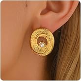 Kyazeo Trendy Gold Earrings for Women 18K Gold Plated Dainty Geometric Stud Earring Simple Minimalist Pearls Stud Hypoallergenic Earring for Everyday Jewelry