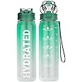 Sahara Sailor Water Bottle, 32oz Motivational Water Bottles with Time Marker, Sports Water Bottle with Silicone Spout and Straw, Tritan, BPA Free, Leakproof Bottle with Wide Mouth