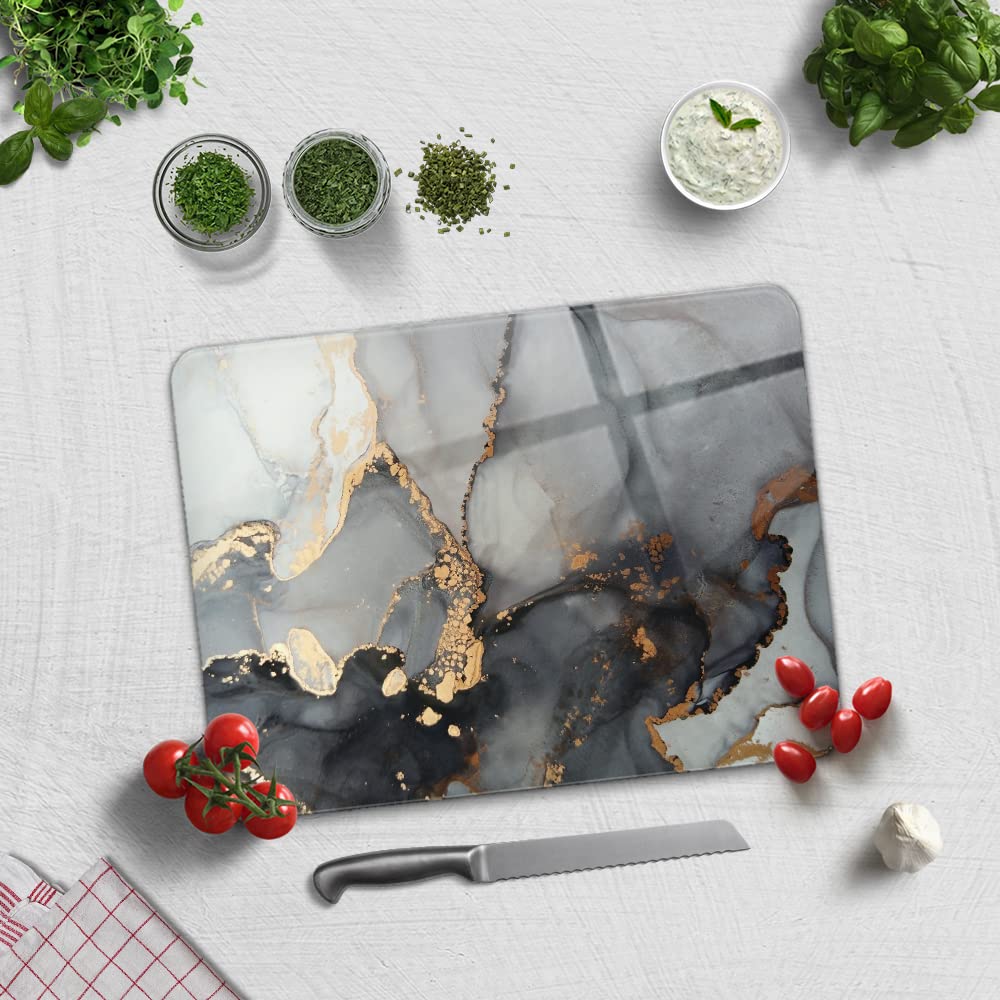 Glass Chopping Board 40x30cm : Stark Marble Effect, Worktop Saver for Kitchens - Durable, Hygienic Glass Worktop Savers - Easy-Clean, Tempered Glass, Scratch-Resistant, Heat-Proof