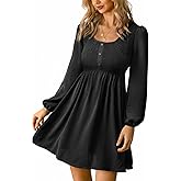 CUPSHE Womens Smocked Mini Dress Round Neck Long Sleeves Fall Casual Ruffle Dress