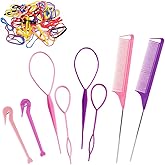 Topsy Tail Hair Tools, 208pcs Hair Styling Tools, 2pcs Rat Tail Comb 4pcs French Braiding Tool Hair Loop Styling Tool 2pcs El