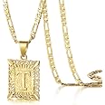 KissYan Initial Letter Pendant Necklace for Men Women, 14K Gold Plated Square Capital Monogram Necklace Alphabets from A-Z Fi