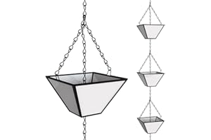 KMJETNIVY Rain Chain Set 8.5FT,Handmade Pure Copper Inlaid Stained Glass Vintage Style, Rain Chains for Drains to Divert Water & Home Display, Garden Decoration (White)