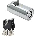 Qjaiune Vending Machine Lock, Key Lock, Zinc, Chrome Finish, Keyed Alike, Hand Control, Round, Indoor Use, 1 in Package
