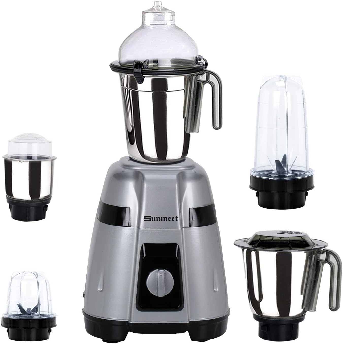 Sunmeet 1000 watts Mixer Grinder with 5 Jars(3 Steel jar, 2 Bullet jar) Make in India 100% Copper