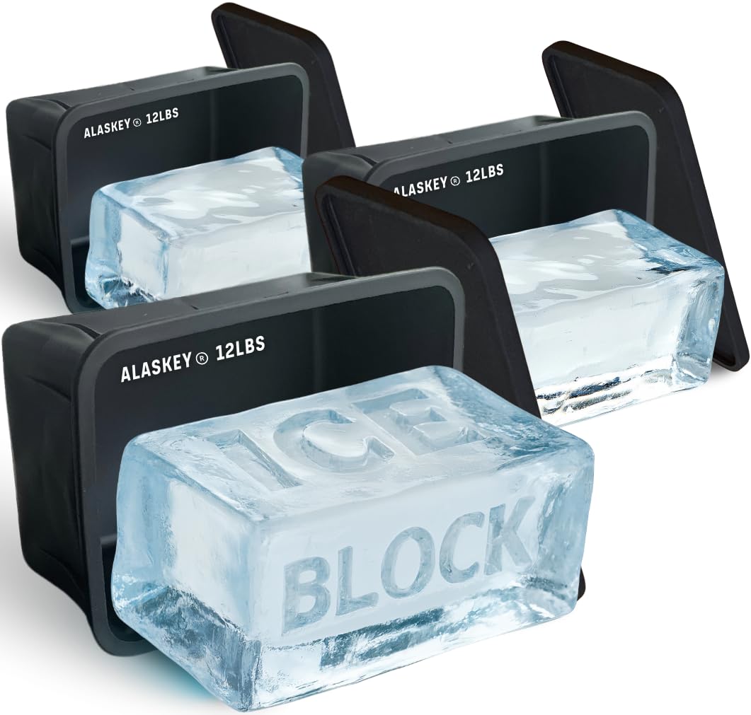 Photo 1 of Alaskey Giant Ice Block Mold 12 lbs with Lid (3-Pack) | Create Perfect Ice Bricks | Professional Silicone Mold for Crafting Extra Large Ice Cubes, Ideal for Ice Baths, Coolers, Bartender Accessories