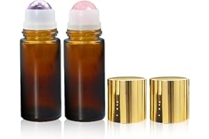 Warmify Empty Roller Bottles for Essential Oils, 2 Pack 50ml Rose Quartz + Amethyst