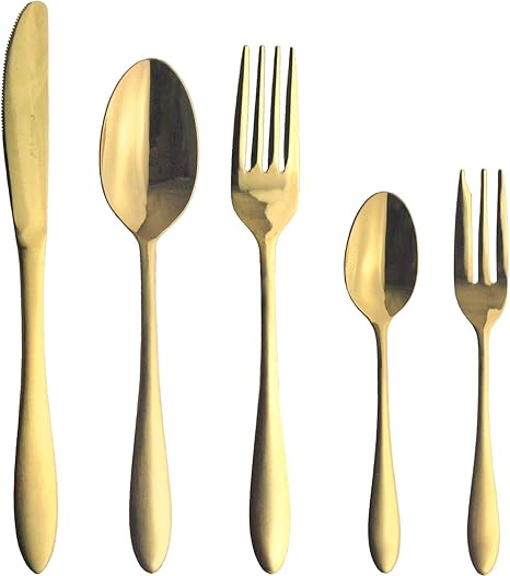 Amazon Co Jp ナガオ 燕三条 ディナーカトラリーセット 5本 ゴールド 日本製 ホーム キッチン