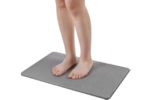 WALL QMER Stone Bath Mat, Diatomaceous Earth Shower Mat, Fast Drying, Super Absorbent, Anti-Slip Stone Bath Mats for Bathroom, Kitchen, Easy to Clean, (23.5"x15.5", Dark Gray-No Pattern)