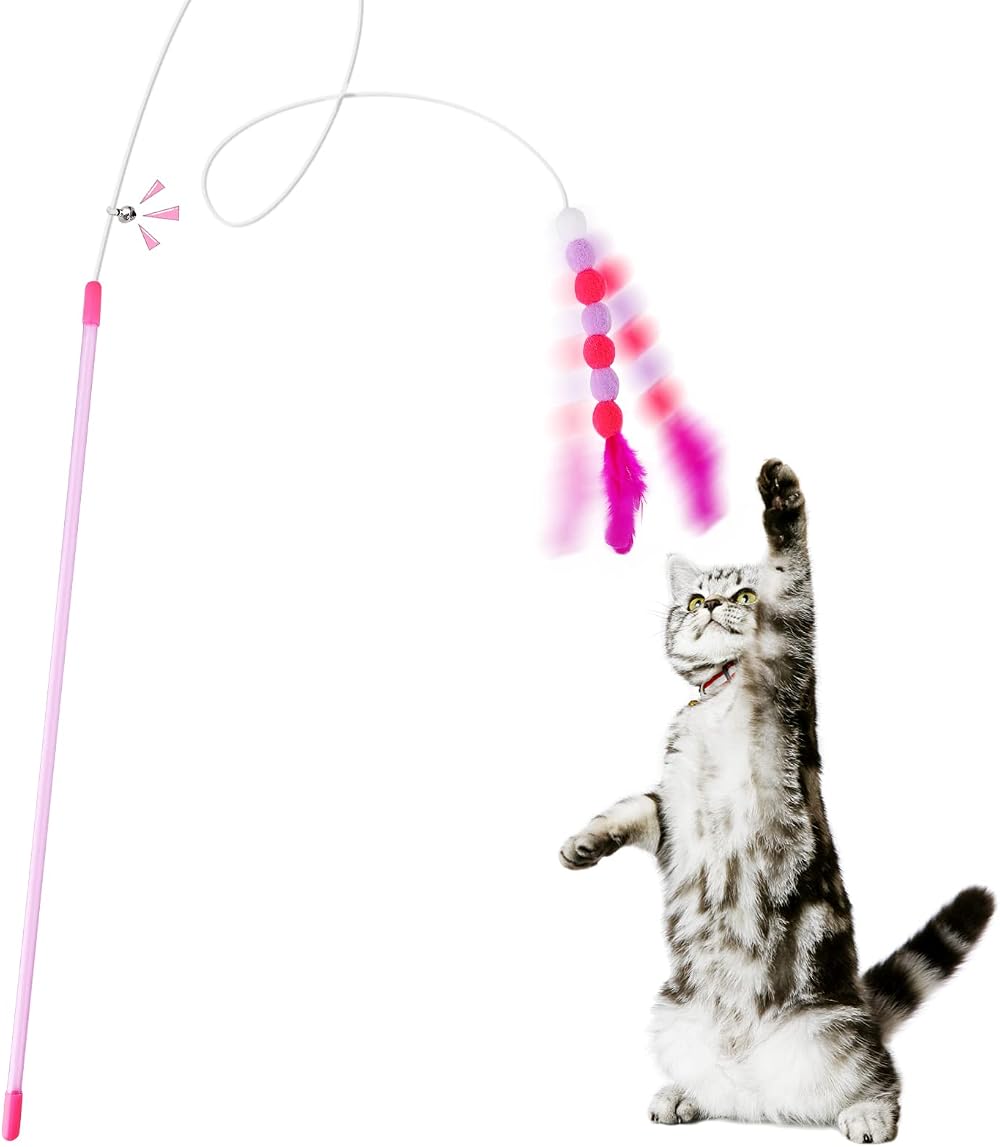 Cobee Cat Feather Toys Soft Wand Toy with Bell Pompom 80 cm Cat Teaser