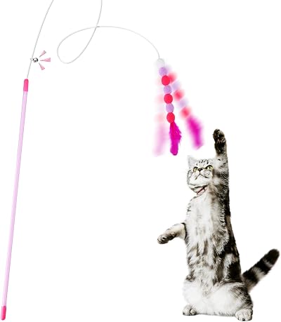 Cobee Cat Feather Toys Soft Wand Toy with Bell Pompom 80 cm Cat Teaser