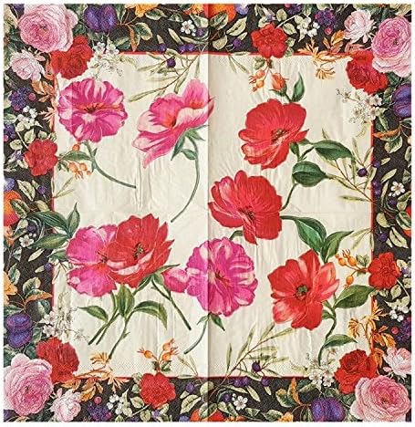 WallyE Peony Decoupage Paper Napkins, Mint Floral Printed Bohemian, Ideal for Bridal Shower Tea Party or Garden Wedding, 20 Pack