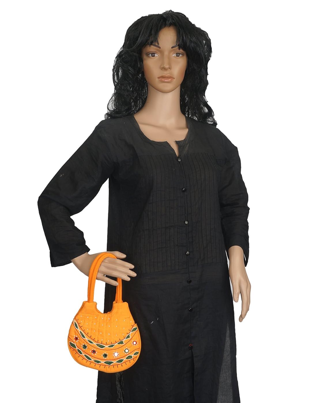 belladona small pot cut mirror work bag in yellow