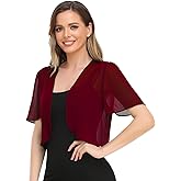 Women Bolero Shrug Soft Chiffon Open Front Sheer Short Sleeve Cropped Cardigans for Evening Dress