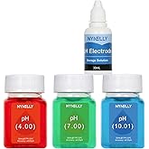 Nynelly pH Meter Calibration Solution Kit, 3 Bottles 50ml pH Calibration Solution (pH 4.00, 7.00, 10.01) with 30 ml pH Probe 