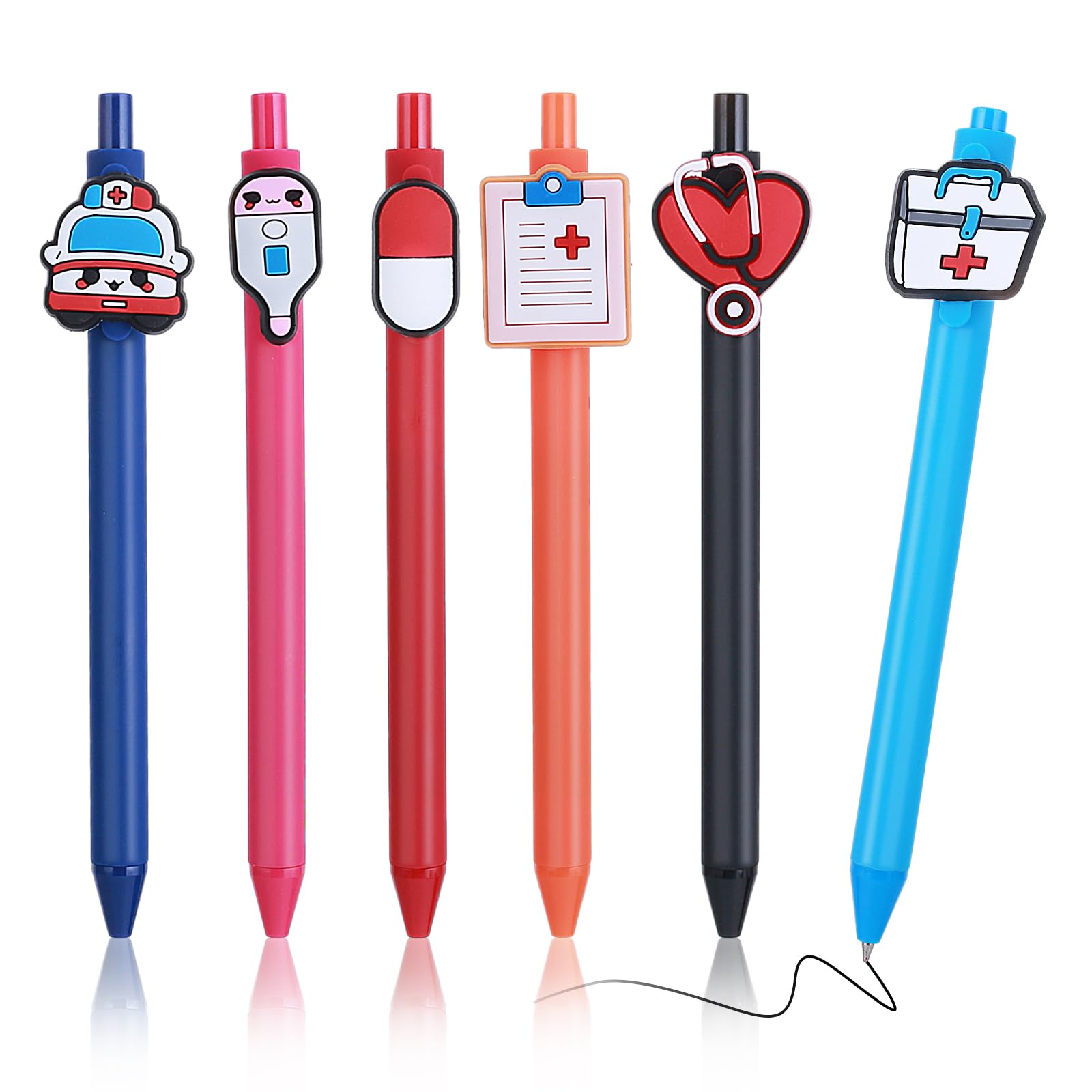GEEHUA 6PCS Funny Nurse Pens, 0.5mm Cartoon Retractable Nurse Ballpoint Pens Cute Nurse Accessories for Nurses Doctors Medical Assistants Students Healthcare Workers Office Appreciation Gift