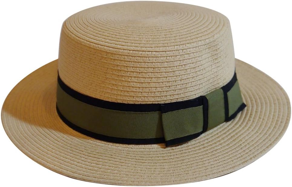 MAISON DE COCO Adjustable Sized 2-Tone Ribbon Panama Straw Hat Summer Boater Hat