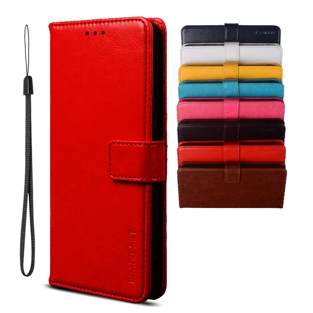 BRAND SET Case for OnePlus Nord N10 5G Case Wallet Style Faux Leather flip Case with Secure Magnetic Closure Lock and Bracket Function Suitable for OnePlus Nord N10 5G(Red)