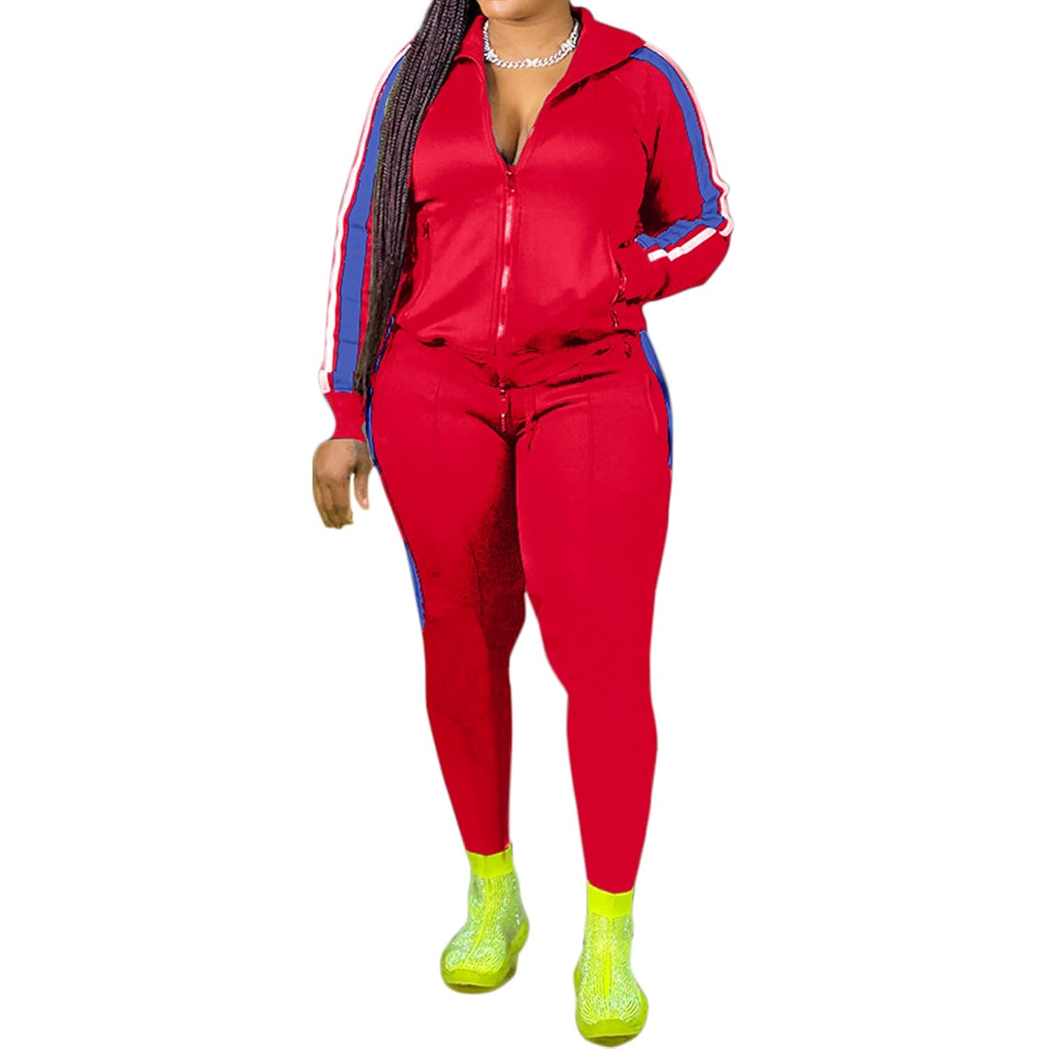 Buy Women Plus Size Tracksuit 2 Piece Outfits Zipper Front Top and