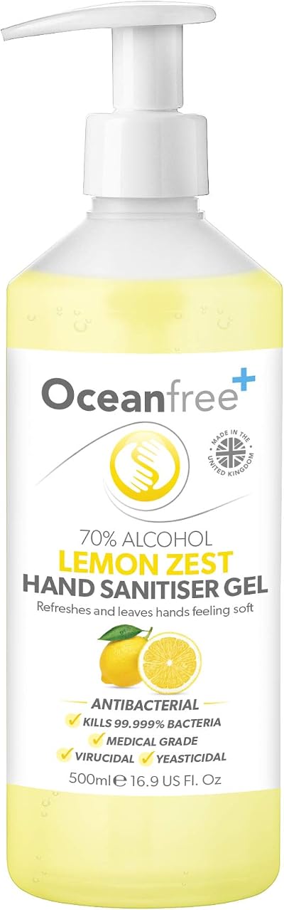 Ocean Free Lemon Zest Hand Sanitiser Gel 500ml 70% Alcohol UK Made