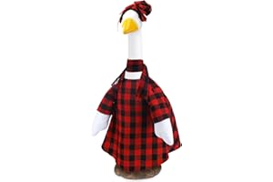 Pullcrease Winter Goose Outfit Burlap Plaid Porch Outfits Yard Clothes Christmas Silly Lawn Shirt for 23'' Cement Plastic Duck Decorations