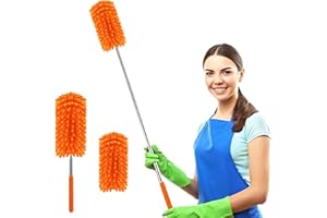 YVYV Microfiber Dusters for Cleaning Hand Washable Feather Duster, Extendable Pole, Detachable Cleaning Supplies with 2pcs Replaceable Household Cleaning for Window, Office, Car (Orange)