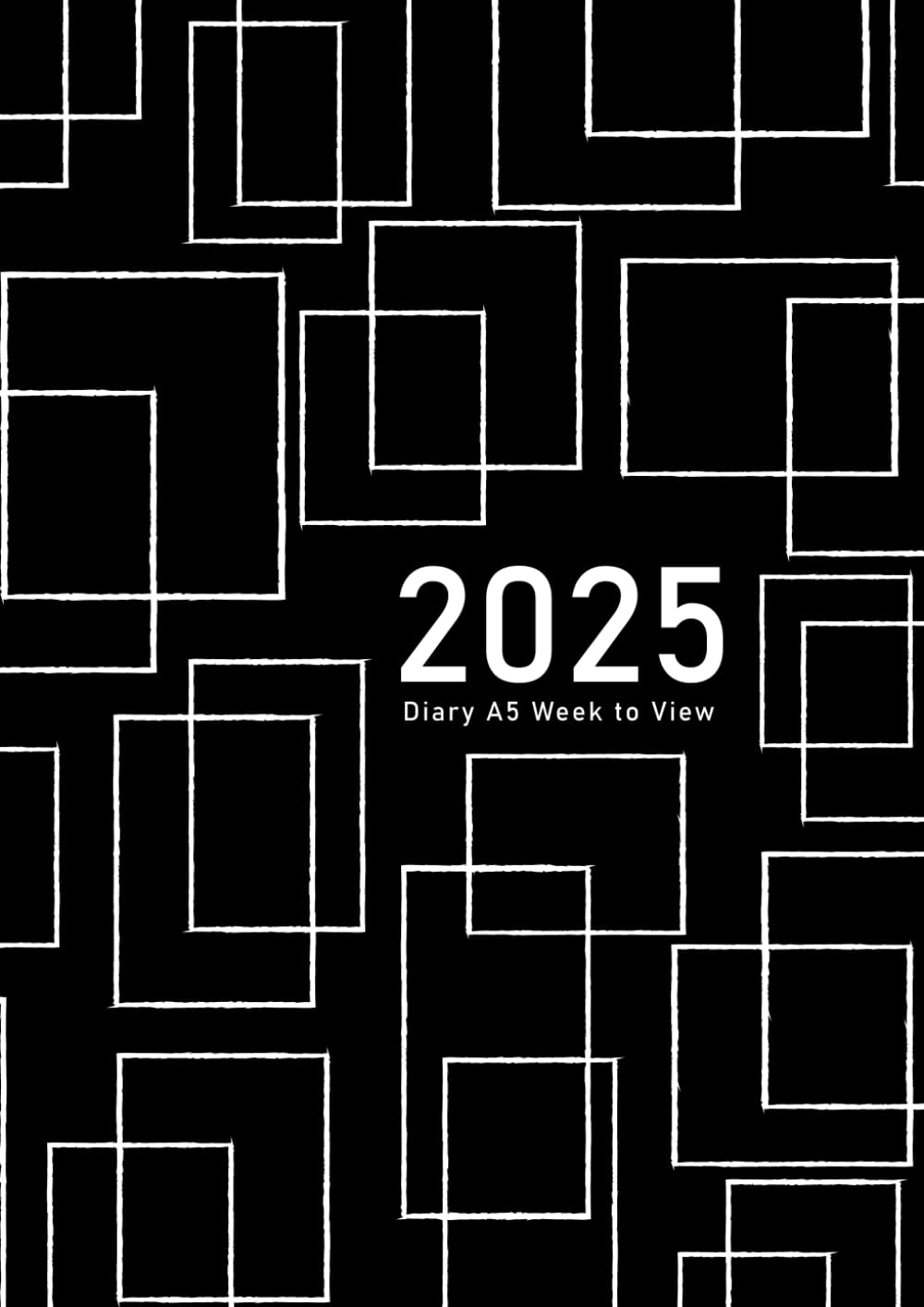 2025 Diary A5 Week to View: Planner from January 2025 to December 2025, 12 Months Diary, Black & White Cover