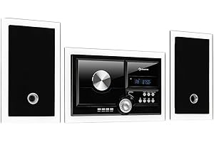 AUNA Stereosonic Microsystem, Shelf Stereo System, Micro System, 2 Stereo Speakers, Front-Loading CD Player, FM Tuner, Bluetooth, Wireless Connection, USB Port, Incl. Remote Control, Black