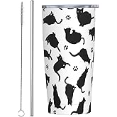 CHASOEA Cat Tumbler 20oz Cute Cats Stainless Steel Insulated Tumblers with Lid and Straw Animal Travel Coffee Mug Tea Wine Cups Water Bottle Cats Gifts for Women Cat Lover
