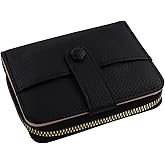 Feelorna Small Wallet for Women, Fashion PU Leather Wallets with Zipper Coin Pocket, Portable Bifold Credit Card Wallet with ID Window and Multi Card Slots (Black)