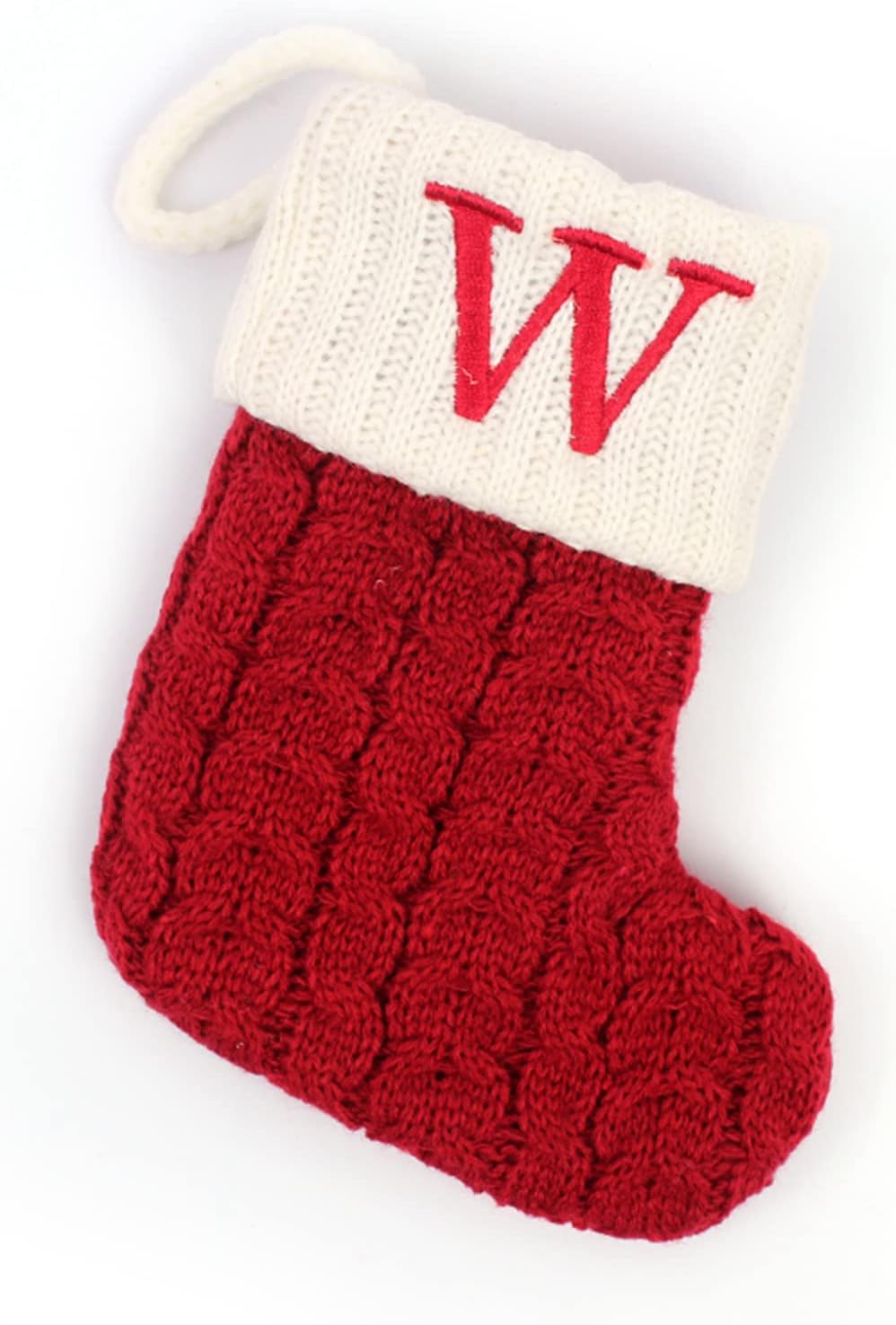 Stockings & Holders - Beixinder Christmas Stocking with Letter Monogram Mini Cute Christmas Stocking Decorative Socks Knitted Plush Gift Stocking for Family Holiday Party Decor (Red W, One Size)