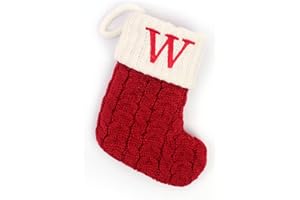LOUATUI Christmas Stockings with Letter Monogrammed Mini Cute Stocking -7.08'' Decorative Socks Knitted Plush Gift Stocking (Red W, One Size)
