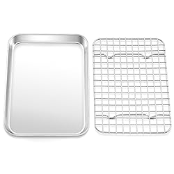 TeamFar Toaster Oven Pan with Rack Set, 9’’ x