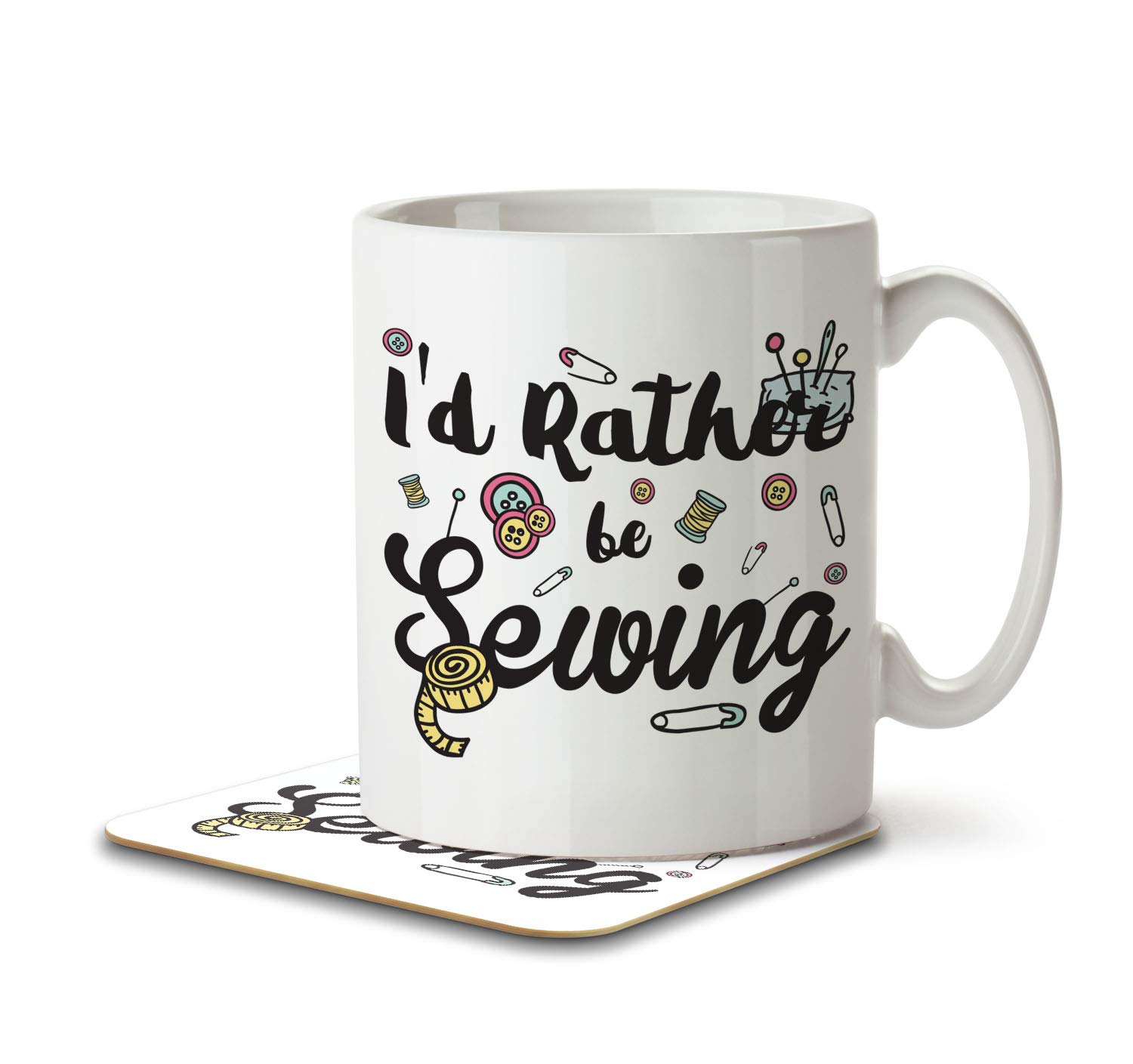 The Inky Penguin - I'd Rather Be Sewing - Crafty, Mug and Coaster, Ceramic, 11fl. oz.
