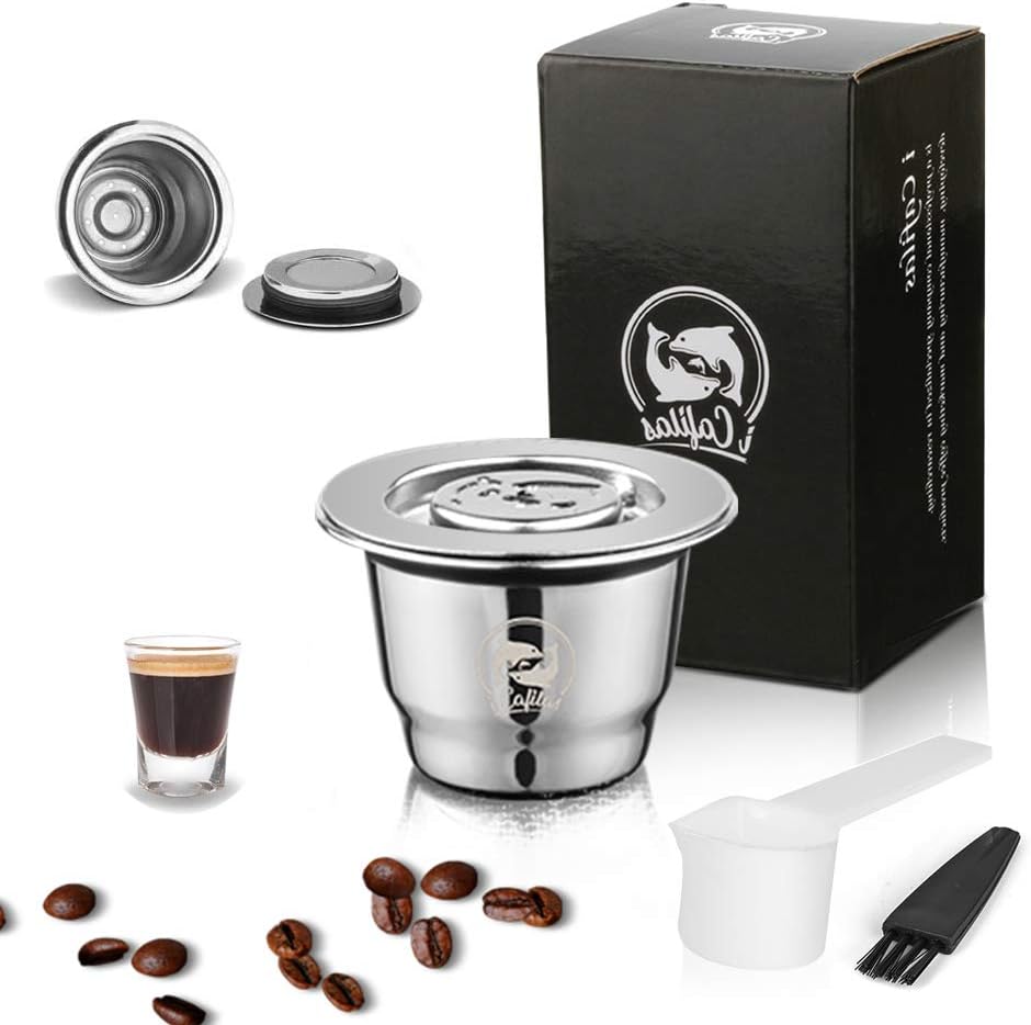 Stainless Steel Refillable Coffee Capsules with Accessories Compatible With Nespresso Machine Coffee Pods Reusable Coffee Filters: Kitchen & Dining