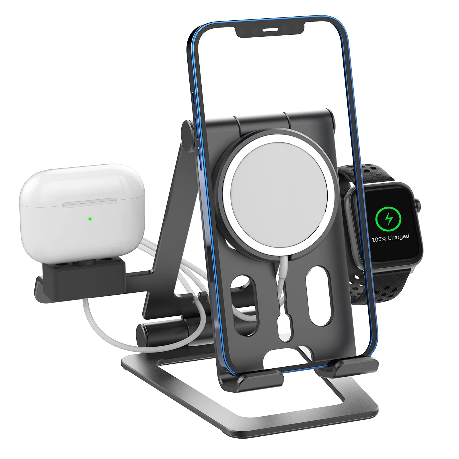3 in 1 Cell Phone Stand for Magsafe Charger Holder for Apple Watch Charging Station Dock and Airpods1/Airpods2/Airpods PRO/3rd Generation, Compatible with iWatch 6/5/4/3/2/1, iPhone 16/15/14/13 Series