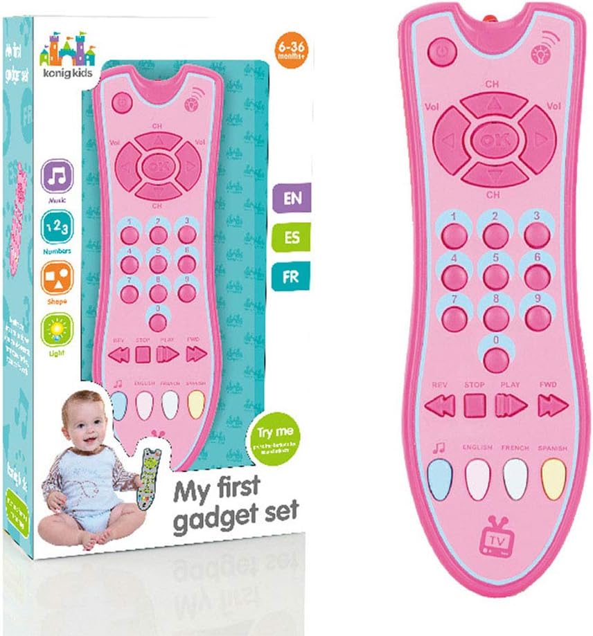 Music TV Remote Control Toy for Kids, Horuhue Lights Sounds Early Educational Preschool Learning Toys for Boys & Girls Birthday Gifts(Pink)