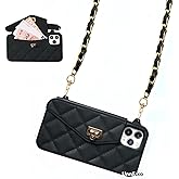 UnnFiko Wallet Phone Case Compatible with iPhone 16, Cute Light Luxury Bag Design, Purse Flip Card Pouch Cover Soft Silicone Case with Handstrap Long Shoulder Strap (Black, iPhone 16)