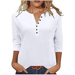 3/4 Length Sleeve Womens Tops Dressy Trendy Button