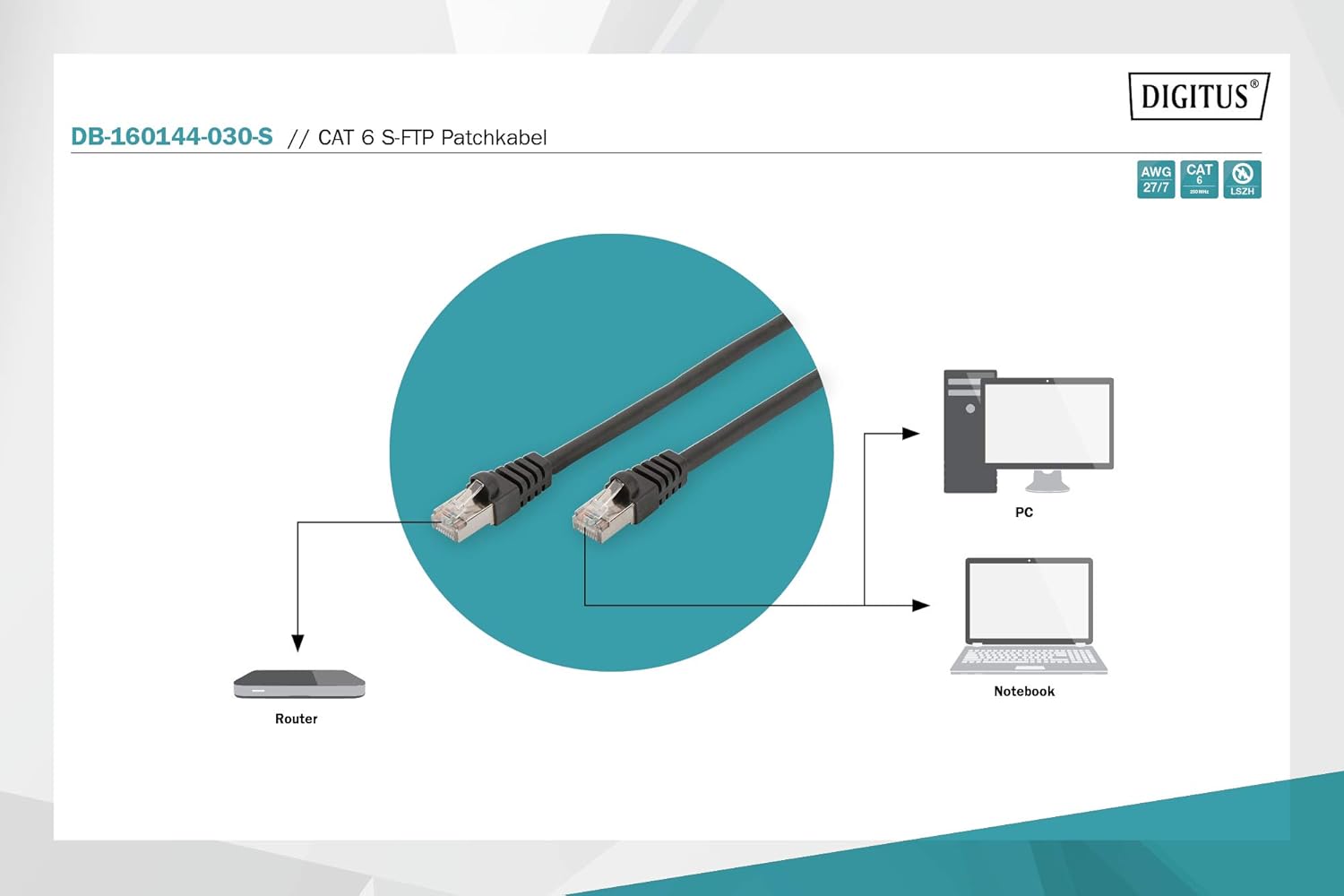 DIGITUS Cat 6 S-FTP connection cable, 1m, AWG 27/7, LSZH, black - Image 5