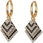 DIAMANTIO 18K Gold Plated Geometric Dangle Earrings for Women – Black and White Cubic Zirconia Diamond Shape Drop Earrings, Elegant Statement Jewelry