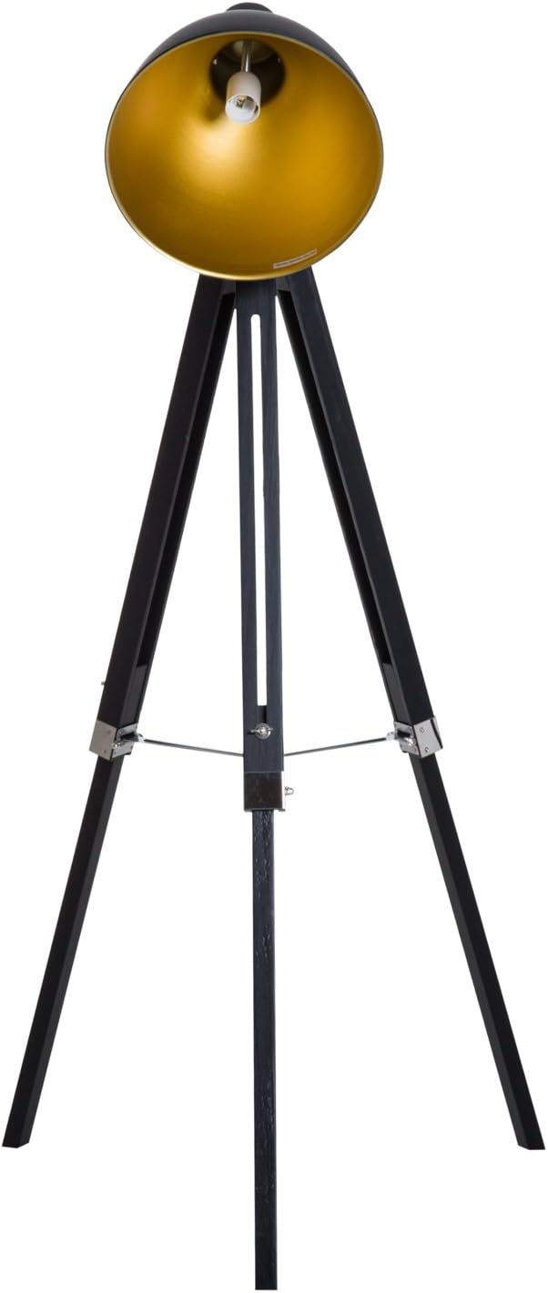 HOMCOM Industrial Floor Lamp for Living Room Tripod Spotlight Reading Lamp w/Wood Legs Metal Shade Adjustable Height Angle for Bedroom Home Office Black and Gold - Image 5